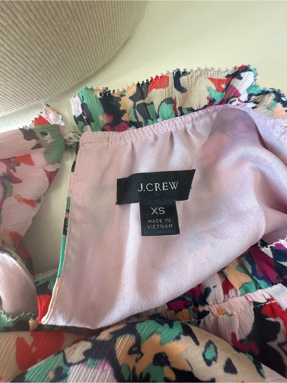 J. Crew Pink Multi Floral Short Sleeve Ruffle-Neck Blouse